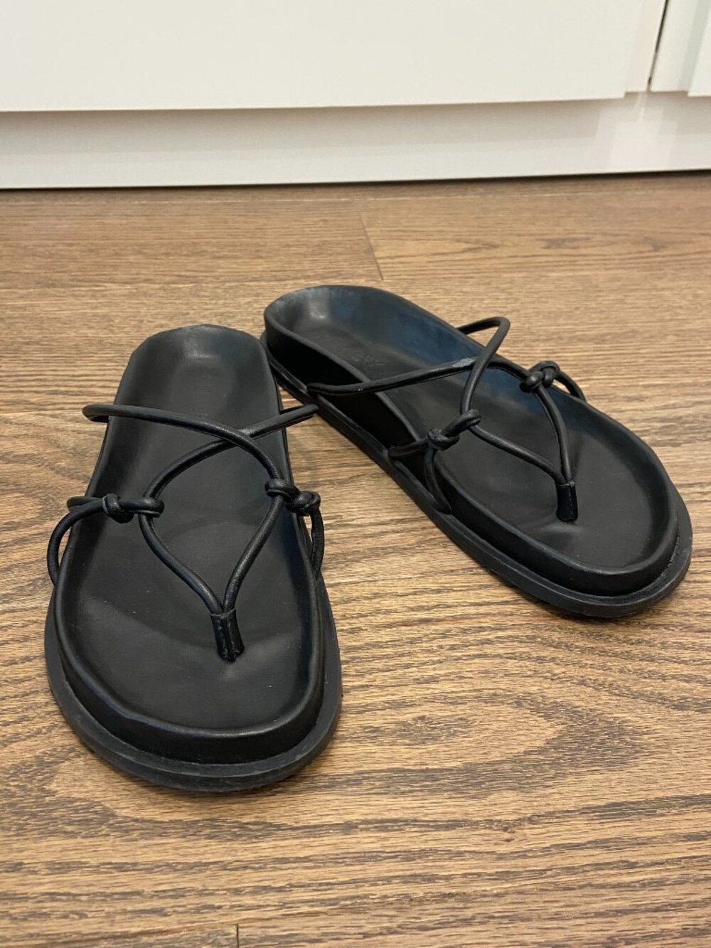 A. Emery Joseph Black Leather Sandals